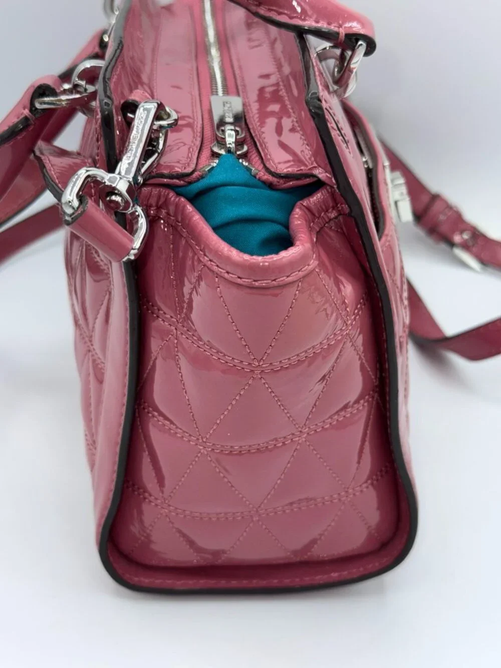 Michael Kors Pink Patent Leather Quilted Satchel Crossbody Bag